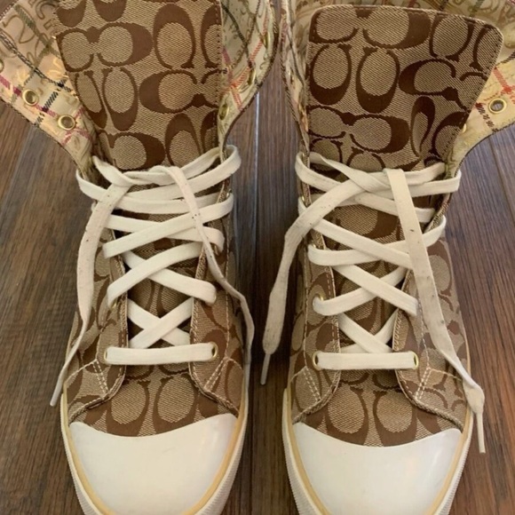 Coach Bonney Graffiti High Top Fold Over Sz 8 Sneakers Canvas Laced RARE - Picture 11 of 12